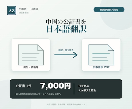 中国の公証書（出生・結婚）を日本語へ翻訳します 帰化・在留・婚姻手続き向け／翻訳証明書対応 イメージ1