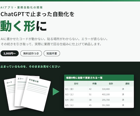 ChatGPTで止まった業務自動化を完成させます AIに書かせて動かなかった仕組み、動く形で納品 イメージ1