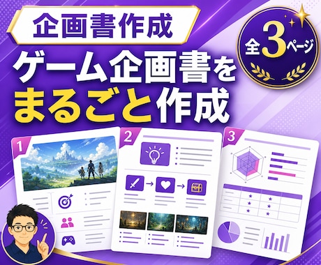 ゲーム企画書を3ページで作成します 初心者・個人開発歓迎｜メモから3ページの企画書へ整理します イメージ1
