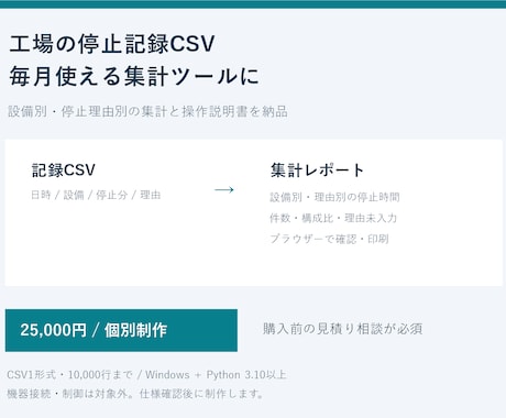工場の停止記録CSVを自動集計ツールにします イメージ1