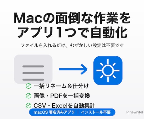 Macの「毎回やる作業」をワンクリック化します 仕分け・集計などの繰り返し作業を、あなた専用のMacアプリに イメージ1