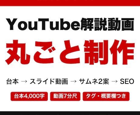 YouTube解説動画を台本から丸ごと制作します 台本＋スライド動画＋サムネA/B＋SEO一式｜顔出し不要 イメージ1