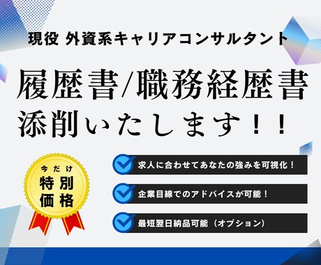 アドバイス付★履歴書・職務経歴書の添削・作成します 現役キャリアコンサルタントが「企業目線」で添削いたします！ イメージ1