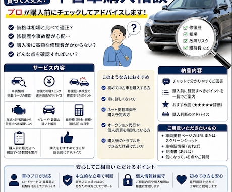 貴方に最適な一台をご提案します 失敗しない中古車選びを一緒にお手伝いします イメージ1
