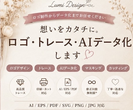 ロゴ・手書きイラストをAIデータ化します トレースからAIデータ化まで対応!! イメージ1