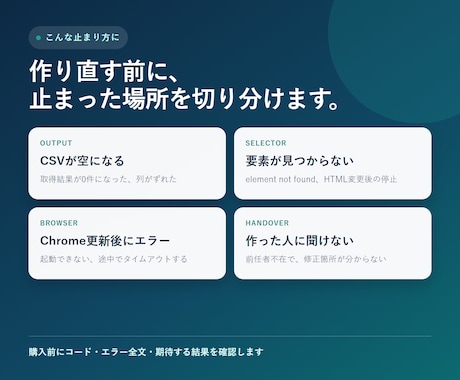 動かないスクレイピングの原因を調査します Pythonコードを確認し、修正箇所と追加費用をお伝えします イメージ2