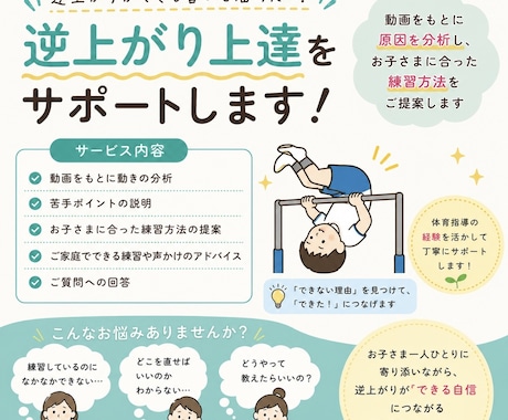 お子さまの「逆上がりできた！」をサポートします 「できない」を分解して動画を元に苦手ポイントを見つけます イメージ1