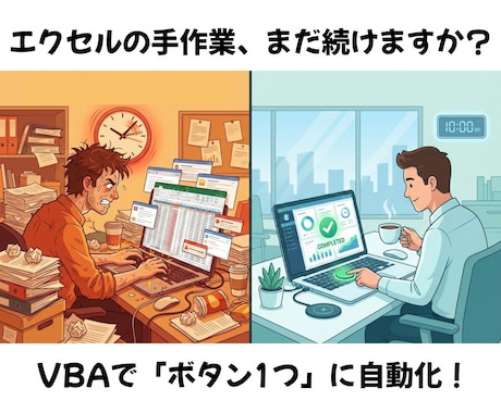 エクセルの面倒な手作業をVBAで自動・効率化します ３時間の作業を３秒に！面倒なエクセル作業を全自動化 イメージ1