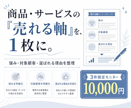 商品・サービスの強みと訴求軸を整理します イメージ1