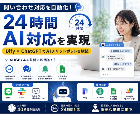 DifyでAIチャットボット開発します 問い合わせ対応を自動化！24時間AI対応を実現 イメージ1