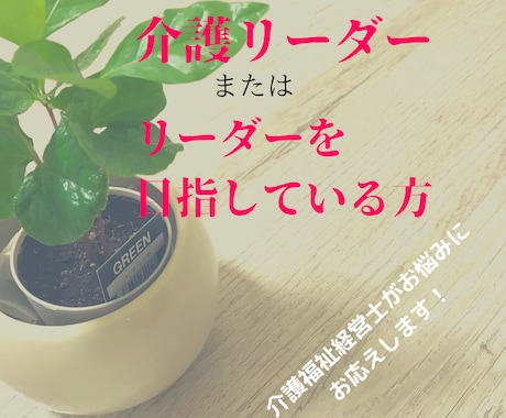 介護リーダー又は目指している方の悩みにお応えします 解決\(^-^)/介護福祉経営士が分かりやすくアドバイス！ イメージ2