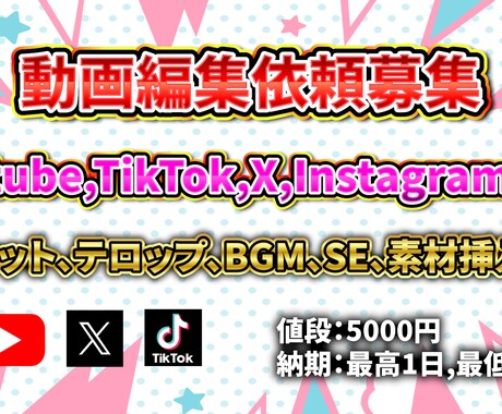 Youtube,TikTok,Xの動画編集します 最速納品、高クオリティー、格安 イメージ1