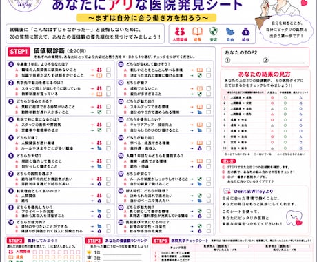 衛生士学校の学生さんに失敗しない就活の方法教えます 質問に答えて自分に合った医院を見つけるワークシート イメージ2