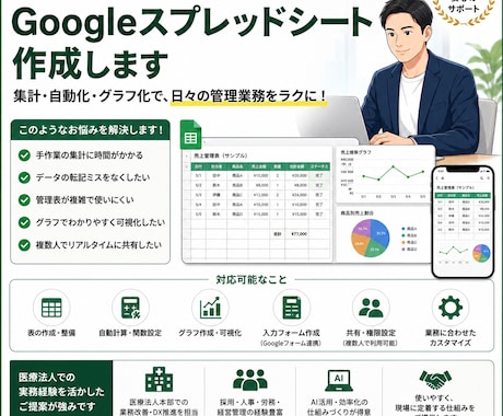 業務効率UPを図るスプレッドシートを作成します 「もっと使いやすくしたい」という要望にお応え致します。 イメージ1