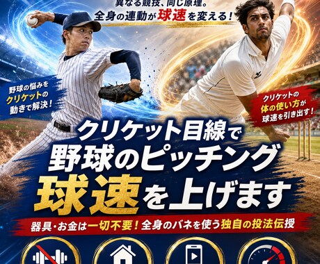 クリケット目線で野球のピッチング球速を上げます 器具・お金は一切不要！全身のバネを使う独自の投法伝授 イメージ1