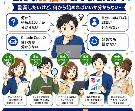 初心者でも使えるAI副業チーム5人の型を渡します Claude Codeですぐ使えるAI伴走チームテンプレート イメージ2