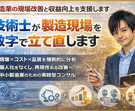 製造業の現場改善と収益向上を支援します 技術士が現場×コスト×品質を横断的に分析 イメージ1