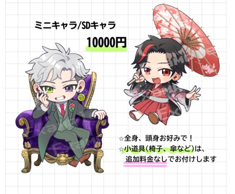 パキッとしたミニキャライラストをお描きします ☆ポップなアニメ風イラスト☆要望イロイロ承ります！ イメージ2
