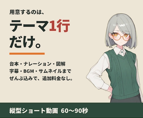 テーマを渡すだけ｜縦型の解説ショート動画を作ります 台本・図解・字幕・サムネまで込み。追加料金なし イメージ1