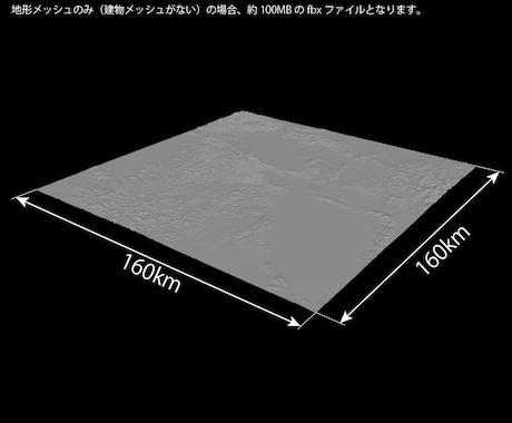 広域地形3Dモデルを作成します 指定地点を中心に、地形３Dモデル（160km正方形）作成 イメージ1
