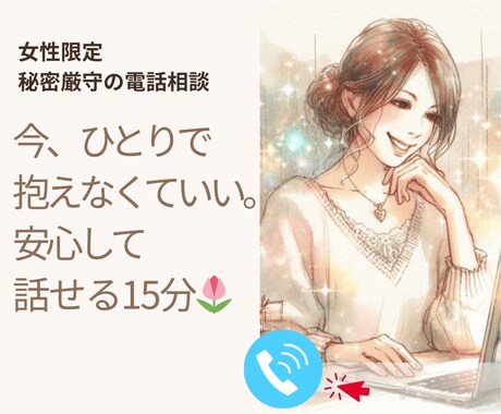 女性限定｜今すぐ話せる｜不安・モヤモヤを聞きます 今、ひとりで抱えなくていい。 15分だけ、安心して話せます。 イメージ1