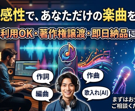 AIでオリジナル曲制作！作詞作曲歌を全て対応します 4月末まで限定3組様、6000円⇒半額でご提供致します イメージ2