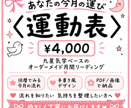 あなたの今月の運び〈運動表〉をお届けします あなた専用の月の流れをやさしく読み解きます イメージ1