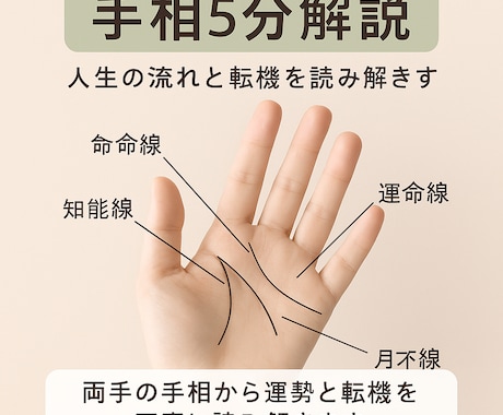 手相５分解説！人生全体運＆転機みえます 両手の手相から運勢と転機を丁寧に読み解きます イメージ1