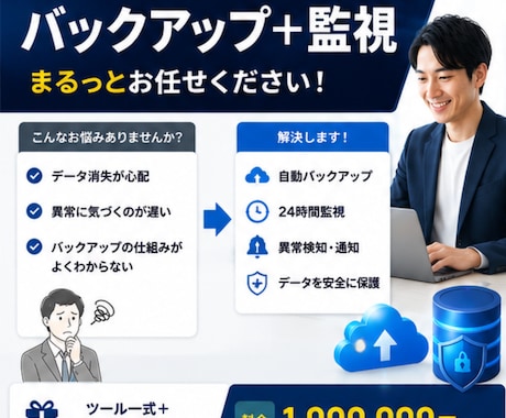 バックアップとサーバー監視を同時導入します 障害検知とバックアップを同時自動化します イメージ1