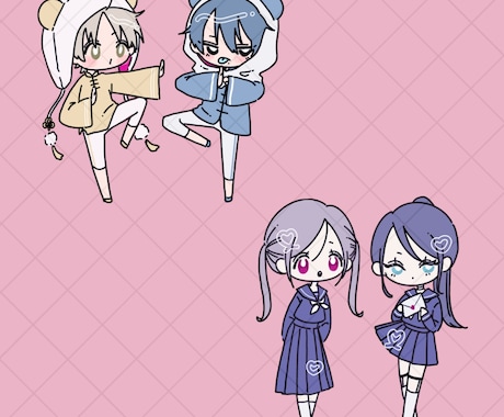 2.5~4頭身デフォルメ描きます ポーズ指定◎洋服描き込み◎のデフォルメイラストです！ イメージ2