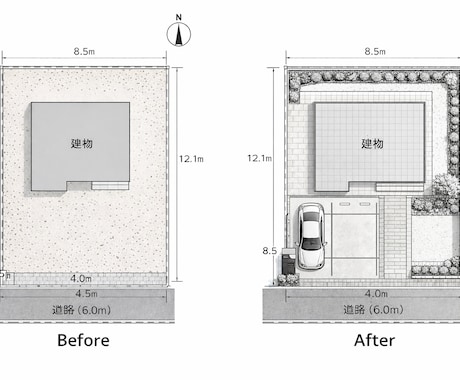 新築戸建ての外構2D図面・配置図を作成します 工事前でも完成形が伝わる外構図、作ります！ イメージ1