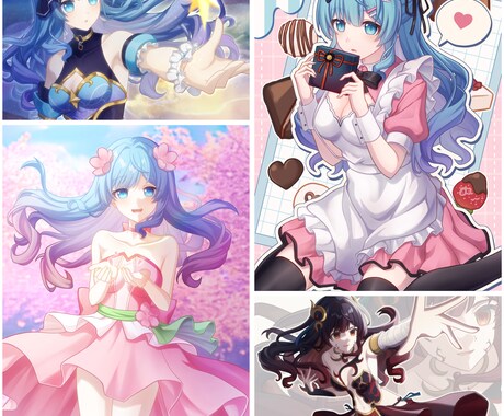 女の子のイラストを描きます 立ち絵、背景付き一枚絵、キャラ三面図、デフォルメなどに対応！ イメージ1