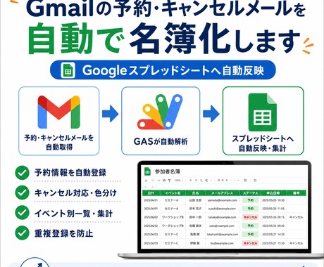予約メールを自動で名簿化します Gmail予約通知をスプレッドシート化 イメージ1