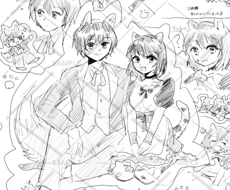 キャンバスに入る限り白黒イラスト詰め込んで描きます 色々なシチュエーション、表情をとにかく詰め込みます！ イメージ1