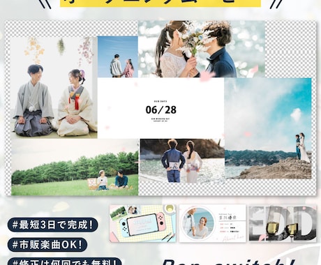 前撮り写真をおしゃれ演出したムービー作成します 演出にこだわった、ワクワク感高まるオープニングムービーです イメージ1