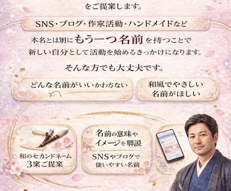 SNSで本名出さず活動の和のセカンドネーム作ります 女性向け歳時記２万６千語で日本語の響きの 優美な活動名を提案 イメージ2