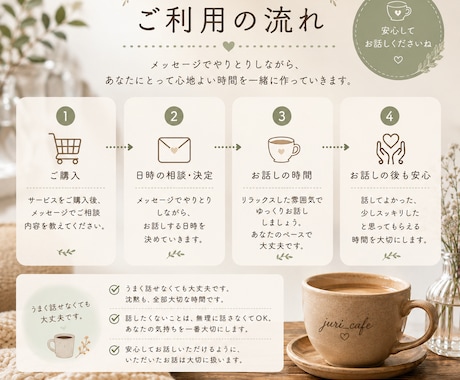 愚痴・悩み・雑談をゆっくりお聞きします あなたのペースで、ゆっくりお話を伺います イメージ2