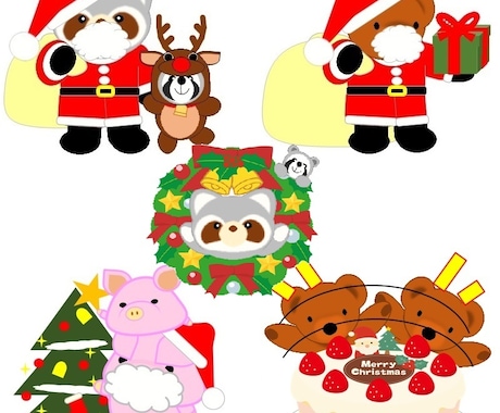 ペット、ぬいさんのイラストを作成いたします ペット、ぬいさんのクリスマス、年末年始仕様のイラストアイコン イメージ2