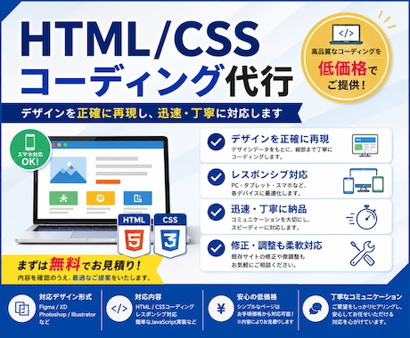 高品質なHTML/CSSコーディングを対応します 外注対応します！柔軟対応いたします！ イメージ1