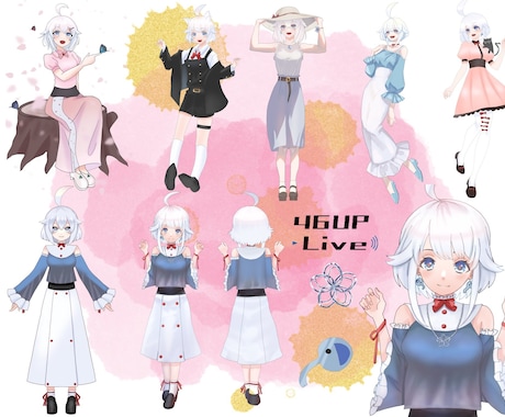 3面図やキャラクターシートを作成します 立ち絵、表情差分ありのキャラクターシートになります。 イメージ1