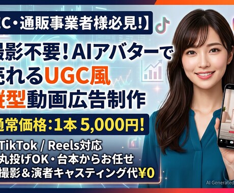 AIアバターで売れる縦型ショート動画広告を作ります 「爆速・格安！あなたの商品の魅力を15秒で伝える広告」 イメージ1