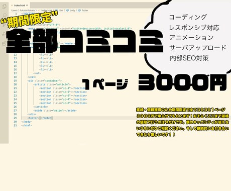全てコミコミでコーディング代行３０００円で承ります コミュニケーション命。早いレスポンスで一秒も無駄にしません イメージ1
