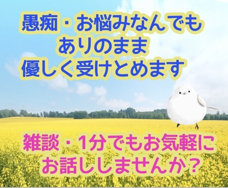 愚痴やお悩み、雑談でも、ゆっくり優しくお聞きします カウンセラー資格有。お話しして心のモヤモヤを吐き出しましょう イメージ1