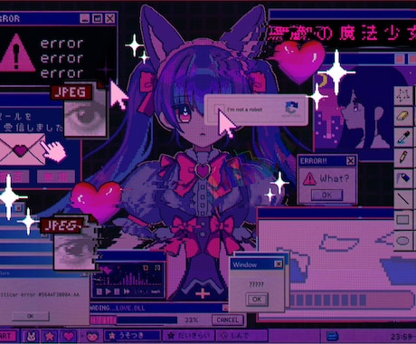 レトロ×Y2Kな世界観イラストを制作します かわいい情報量たっぷりのデザインイラストを制作いたします。 イメージ1