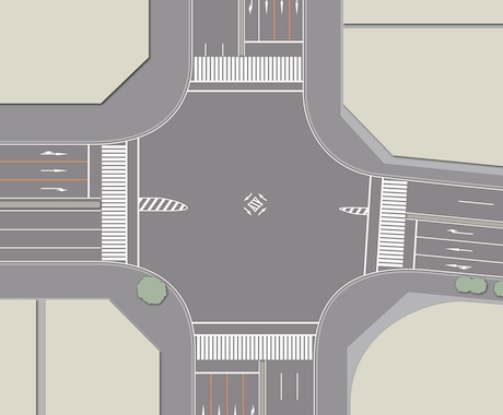 交差点、道路をイラストにします 資料や図に必要な、道路や交差点の俯瞰イラストを作成します。 イメージ1