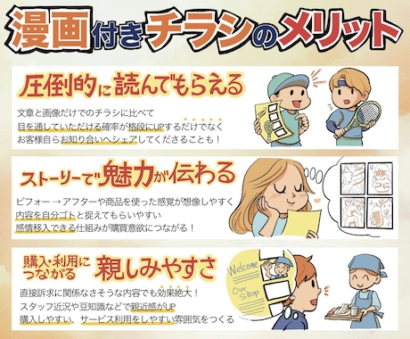 温かみのあるイラスト付手書きチラシプロが作成します 本文作成等プロがトータルサポート！安心フライヤー制作サービス イメージ2
