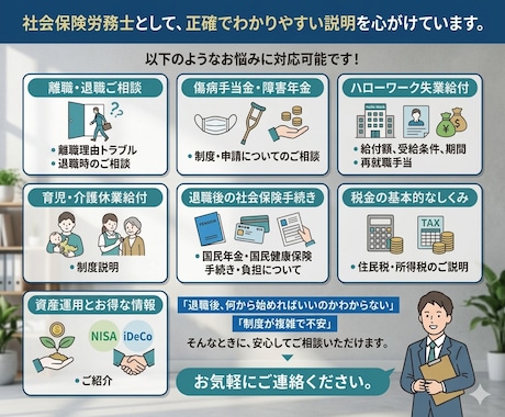 退職後の生活設計の相談にのります 元労働局・ハローワーク職員で社労士兼FP1級所持者です イメージ1