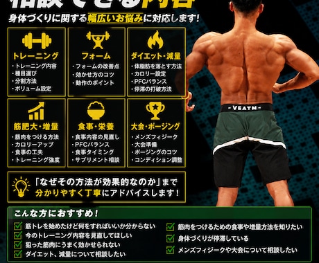 理想の身体づくりをサポートします 現役フィジーク選手×トレーナーが個別にアドバイス イメージ2