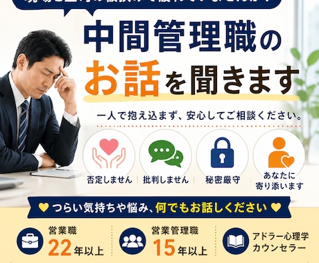 現場仕事+管理業務板挟みの中間管理職さん話聞きます 明日の希望の心が湧き上がる！そんな聞き役を努めています！ イメージ1