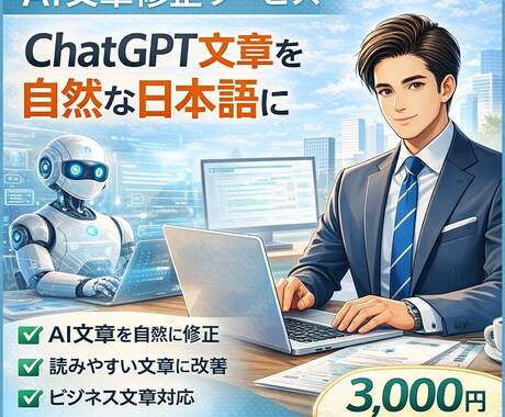 ChatGPT文章を自然な日本語に修正します AI文章を自然で読みやすく整えます イメージ1
